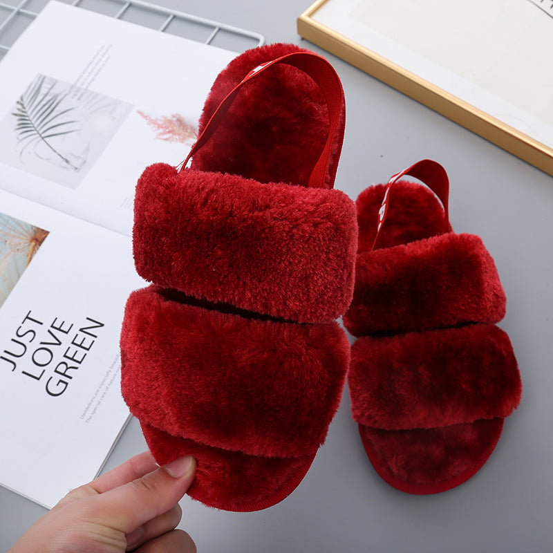 Faux Furry Open Toe Slippers