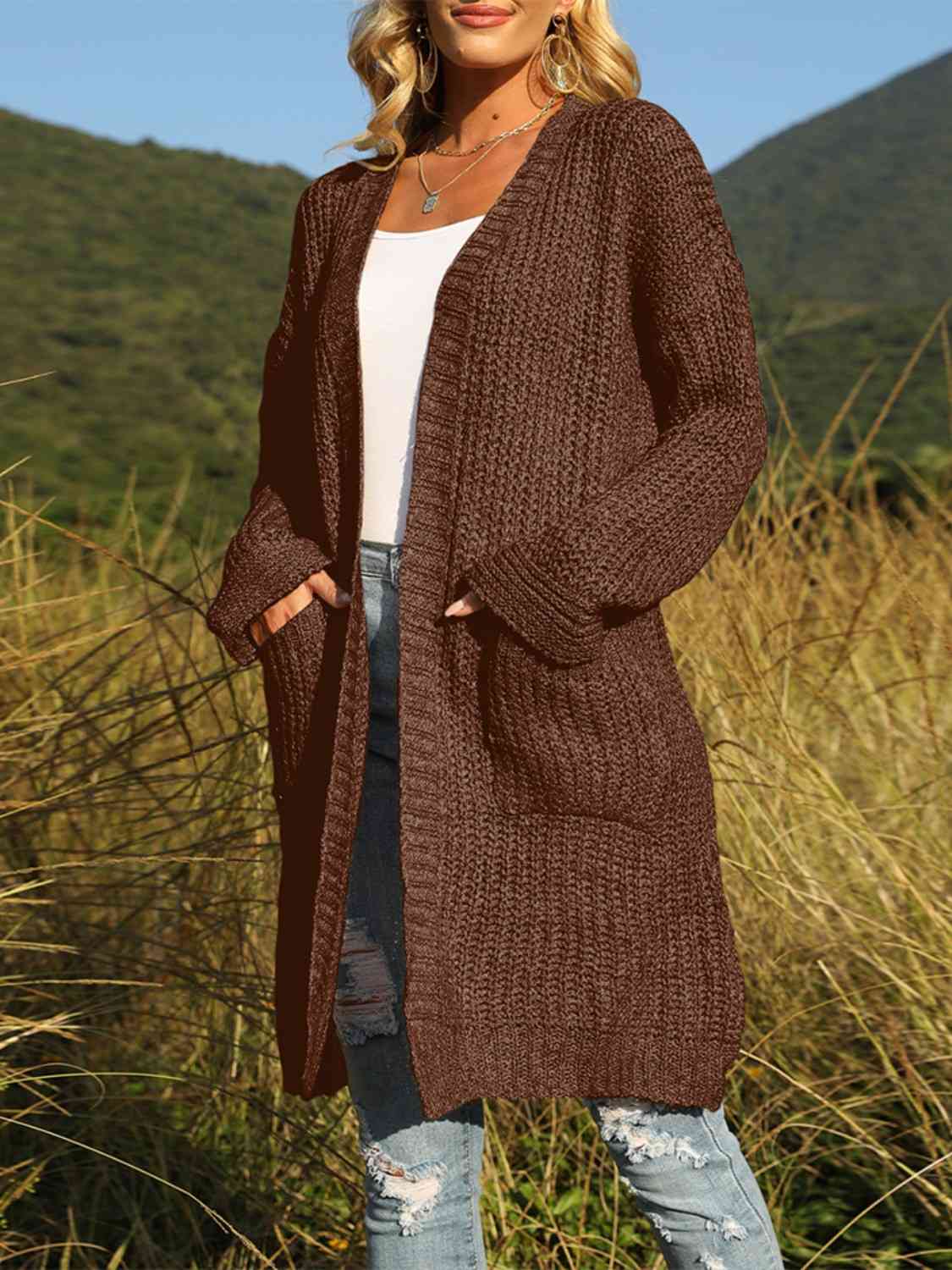 Open Front Ribbed-Knit Cardigan