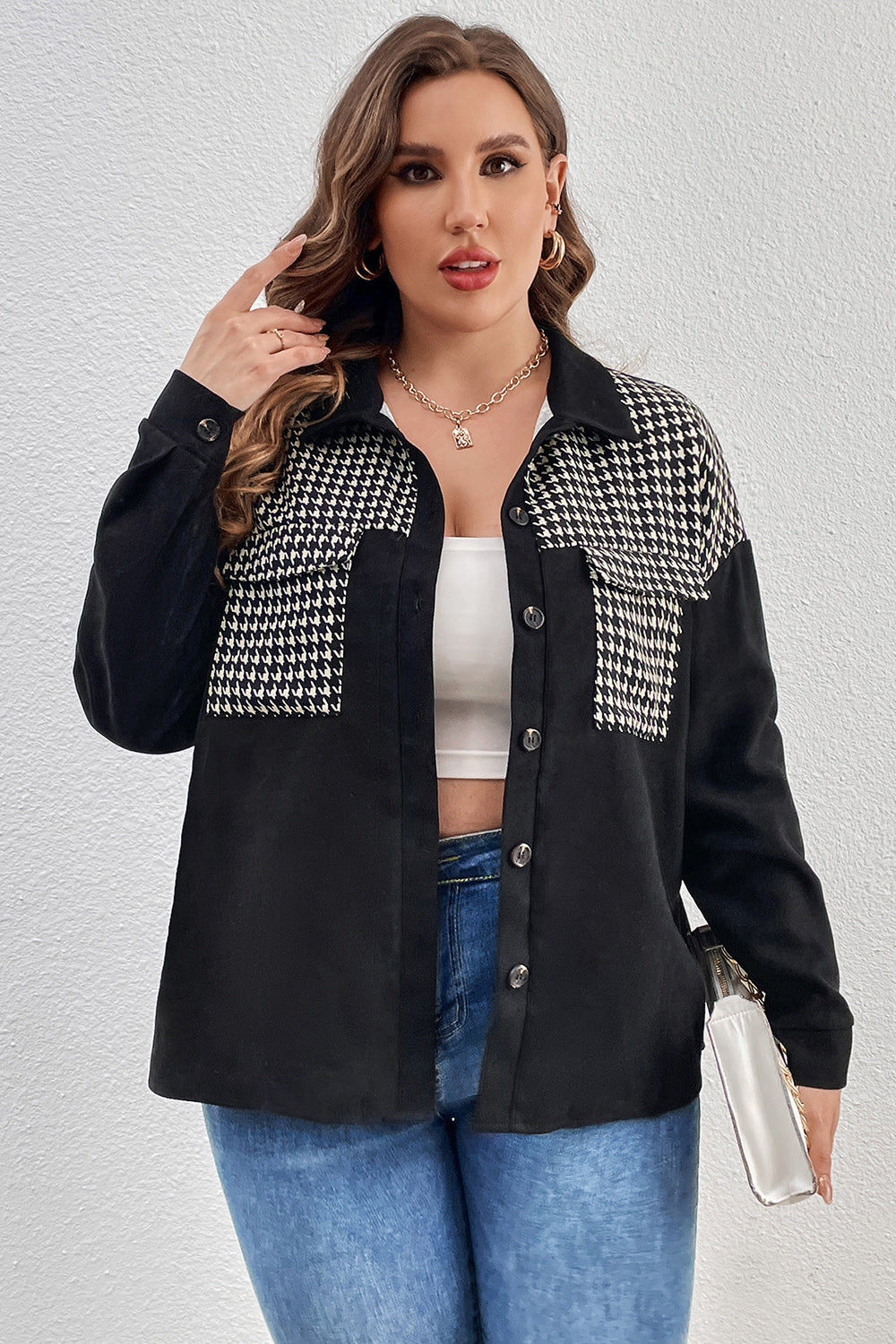 Houndstooth Drop Shoulder Shacket