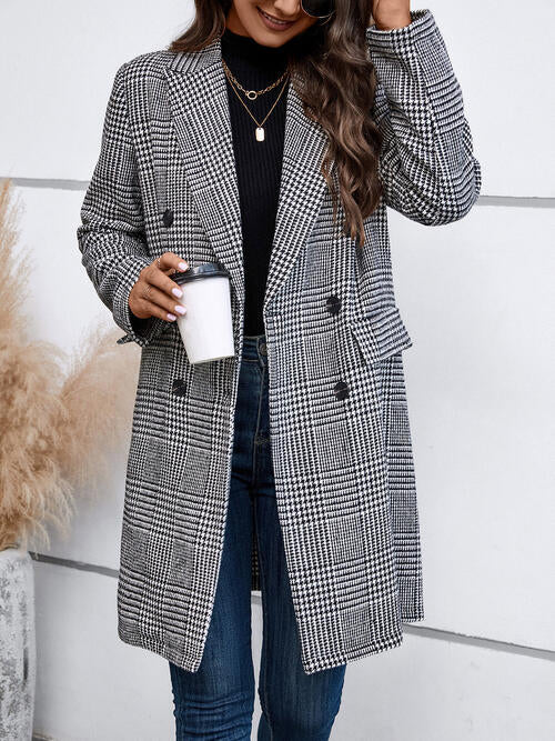 Houndstooth-Plaid Button Front Coat