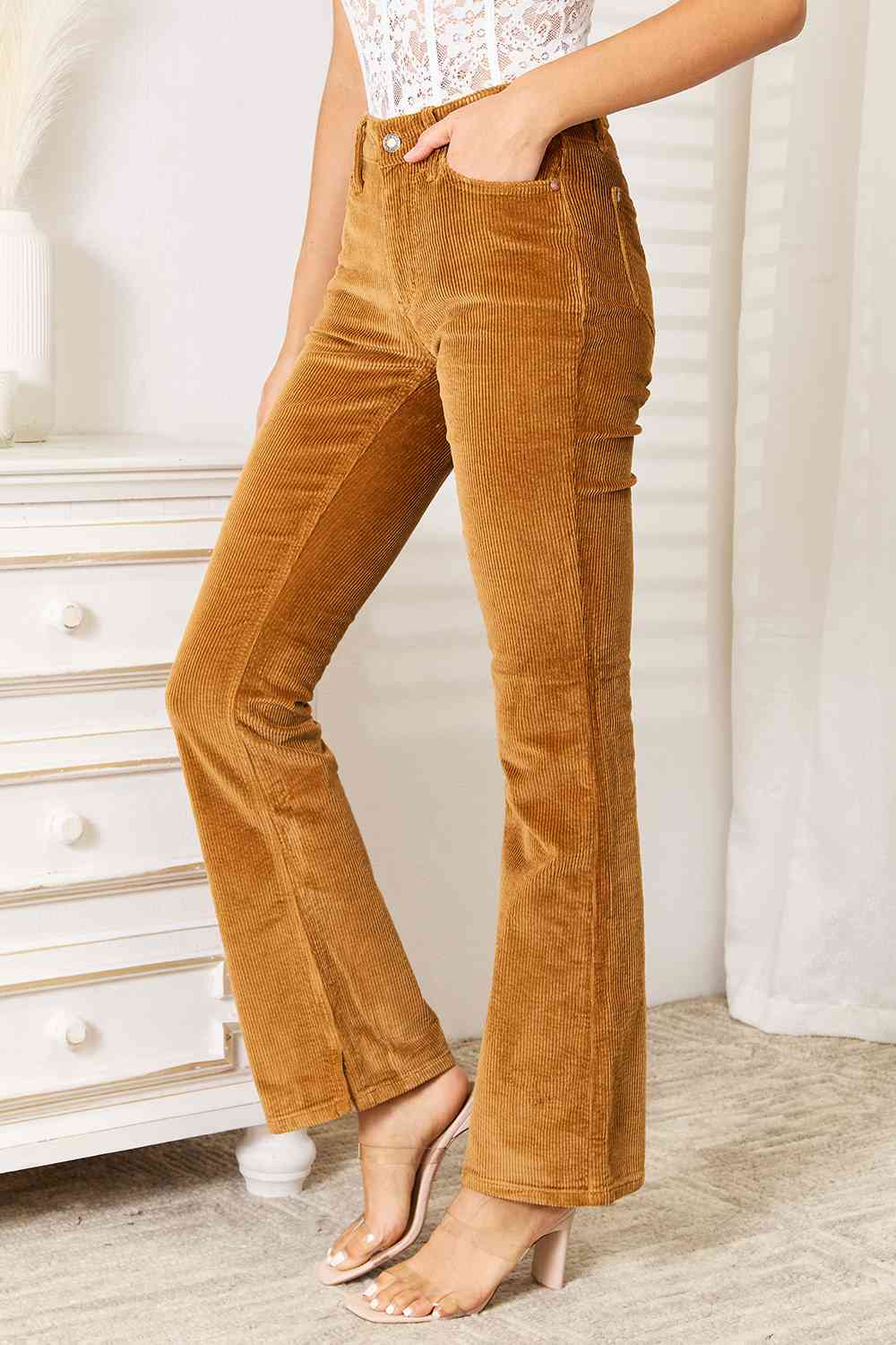 Camel Mid Rise Corduroy Bootcut Pants