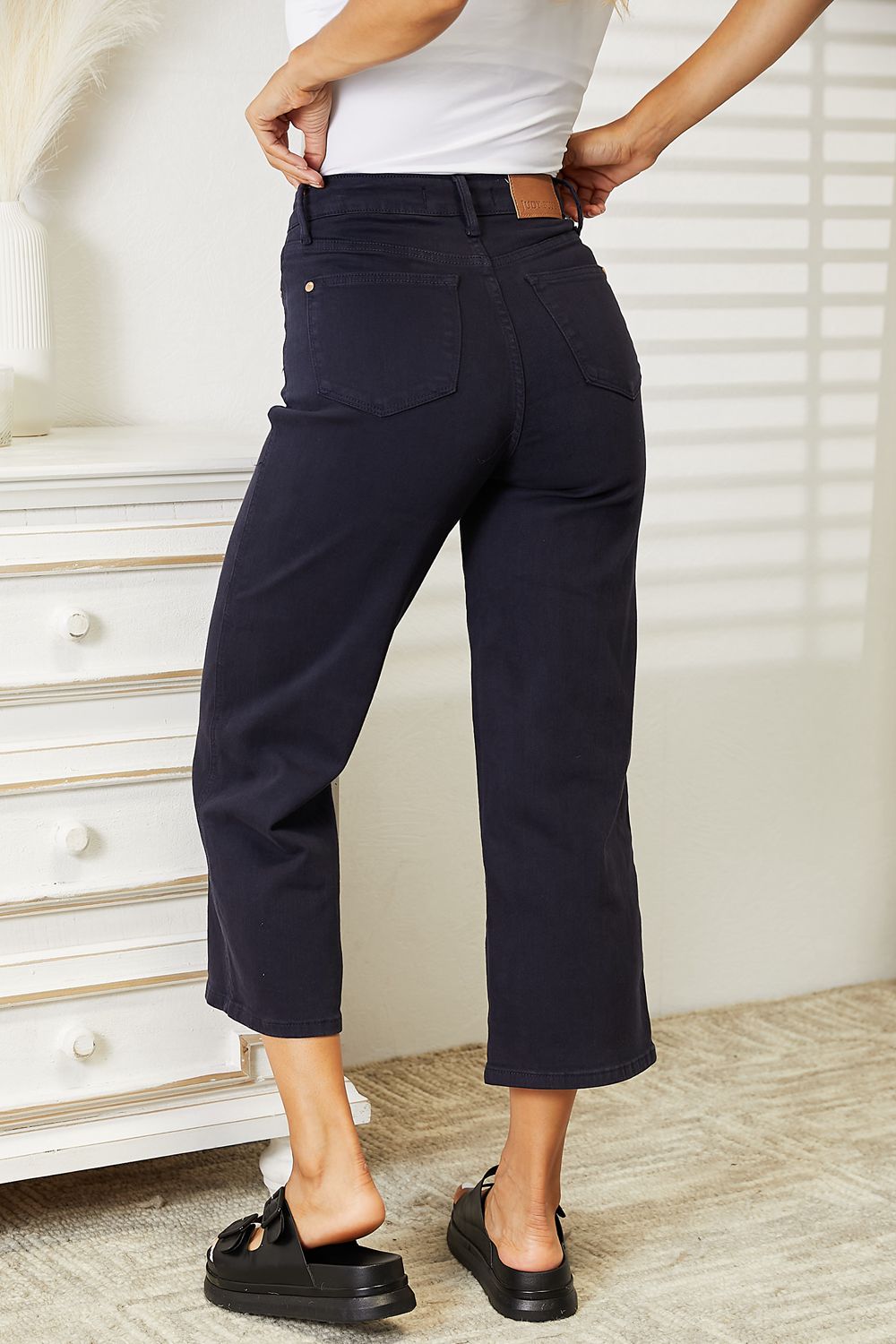 Black High Waist Wide Cropped Jeans