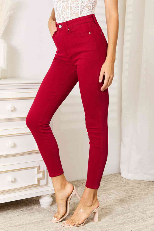 Dark Red High Waist Tummy Control Skinny Jeans