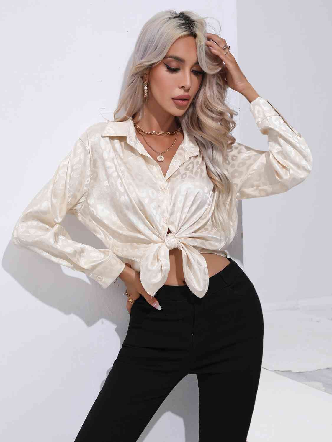 Contrast Print Satin Shirt