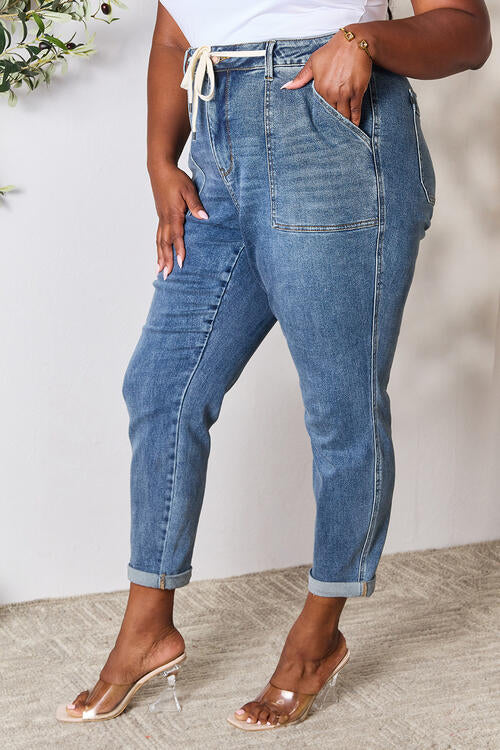 High Waist Drawstring Denim Jeans