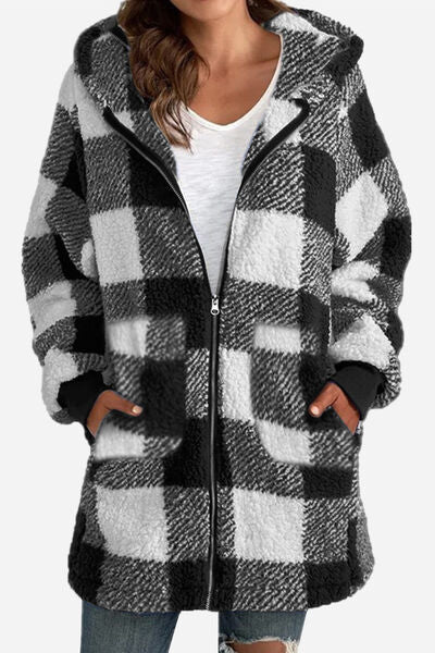 Plaid Long Sleeve Hooded Jacket