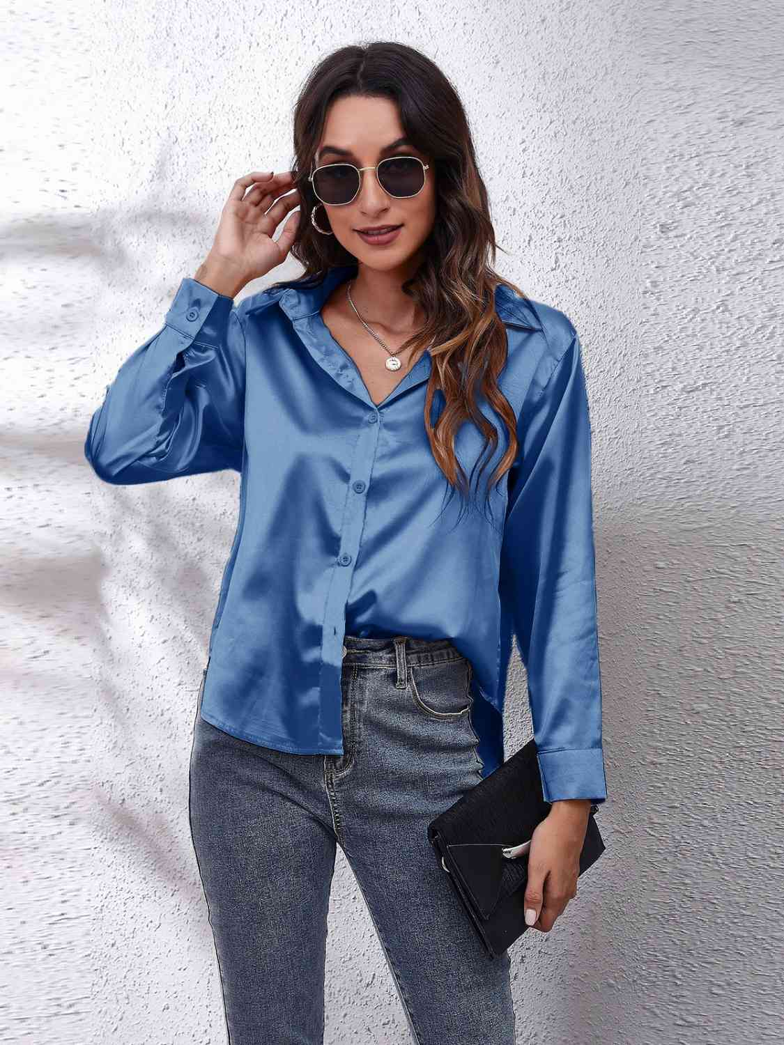 Satin Button Front Shirt