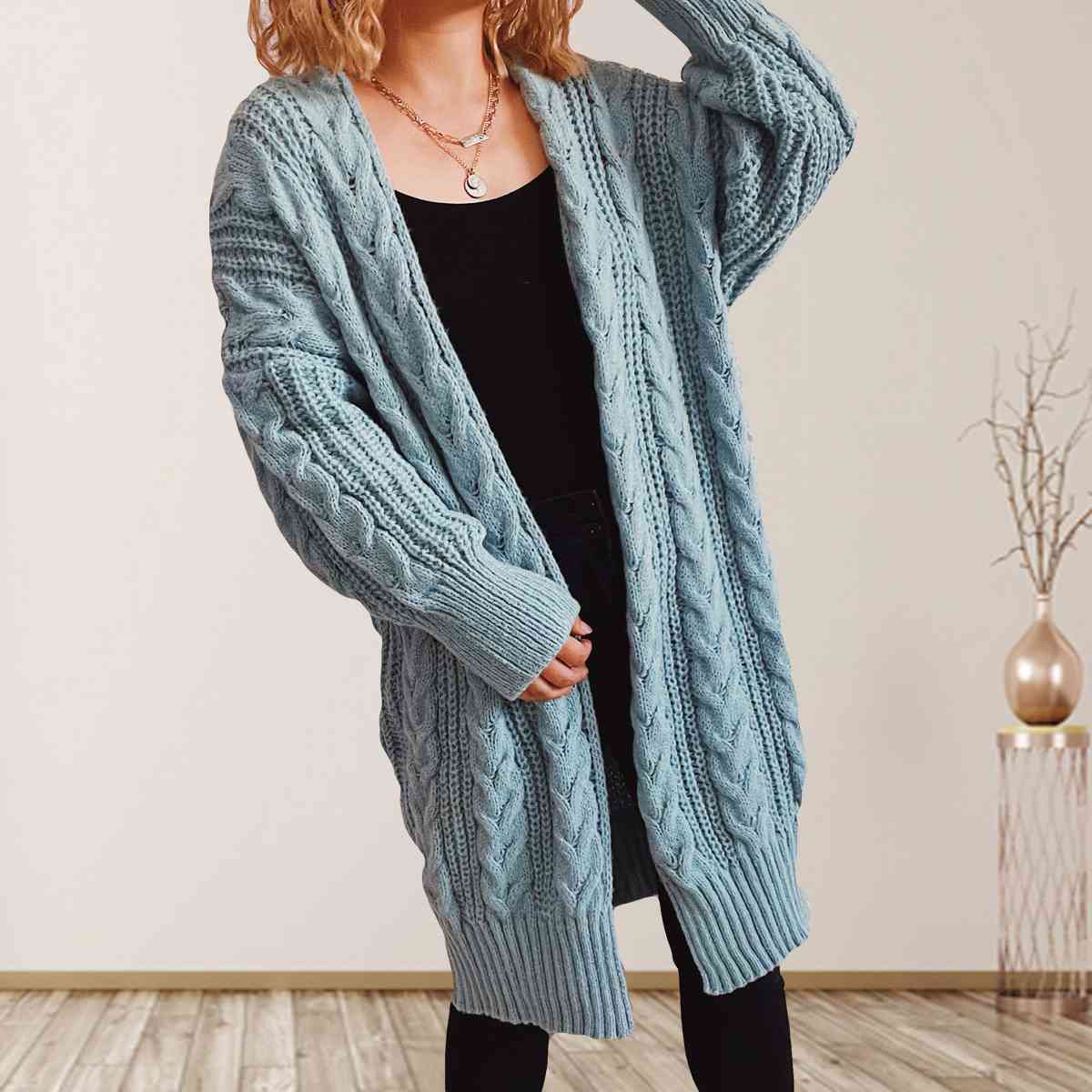 Cable-Knit Open Front Cardigan