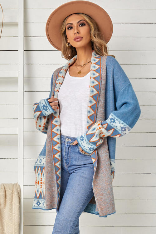 Geometric Print Accent Cardigan