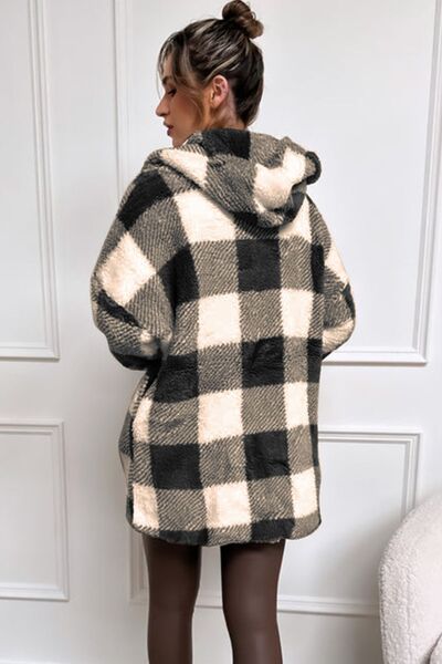 Plaid Long Sleeve Hooded Jacket