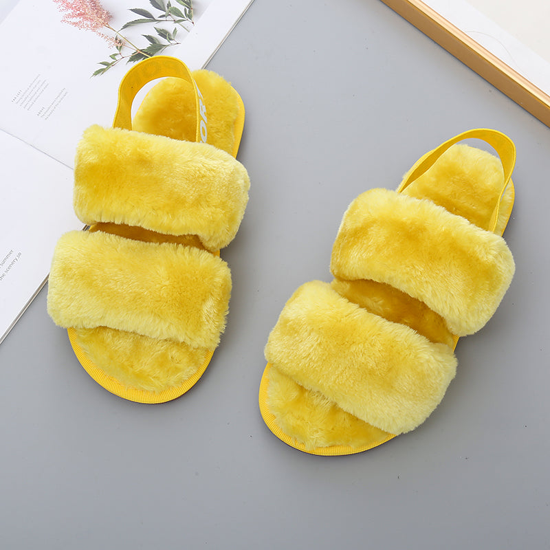 Faux Furry Open Toe Slippers