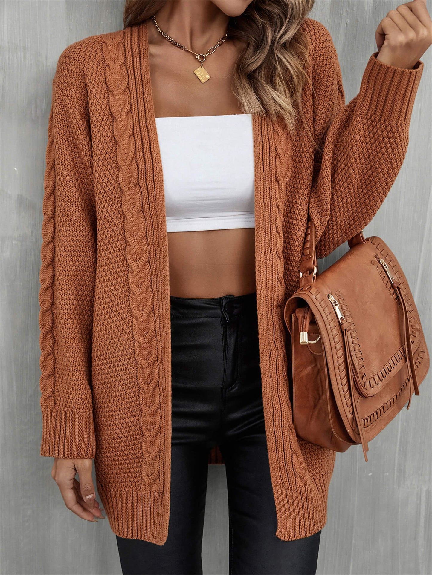 Solid Woven Knit Open Front Cardigan