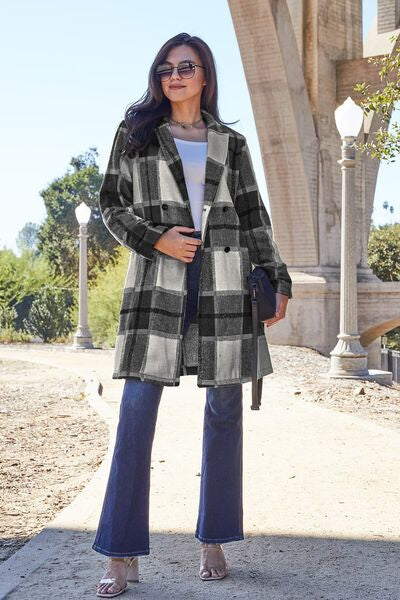 Plaid Button Lapel Collar Jacket