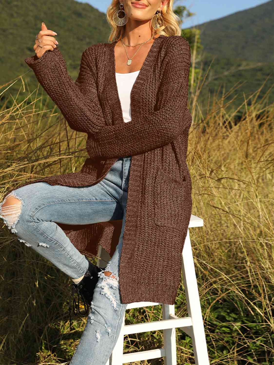 Open Front Ribbed-Knit Cardigan