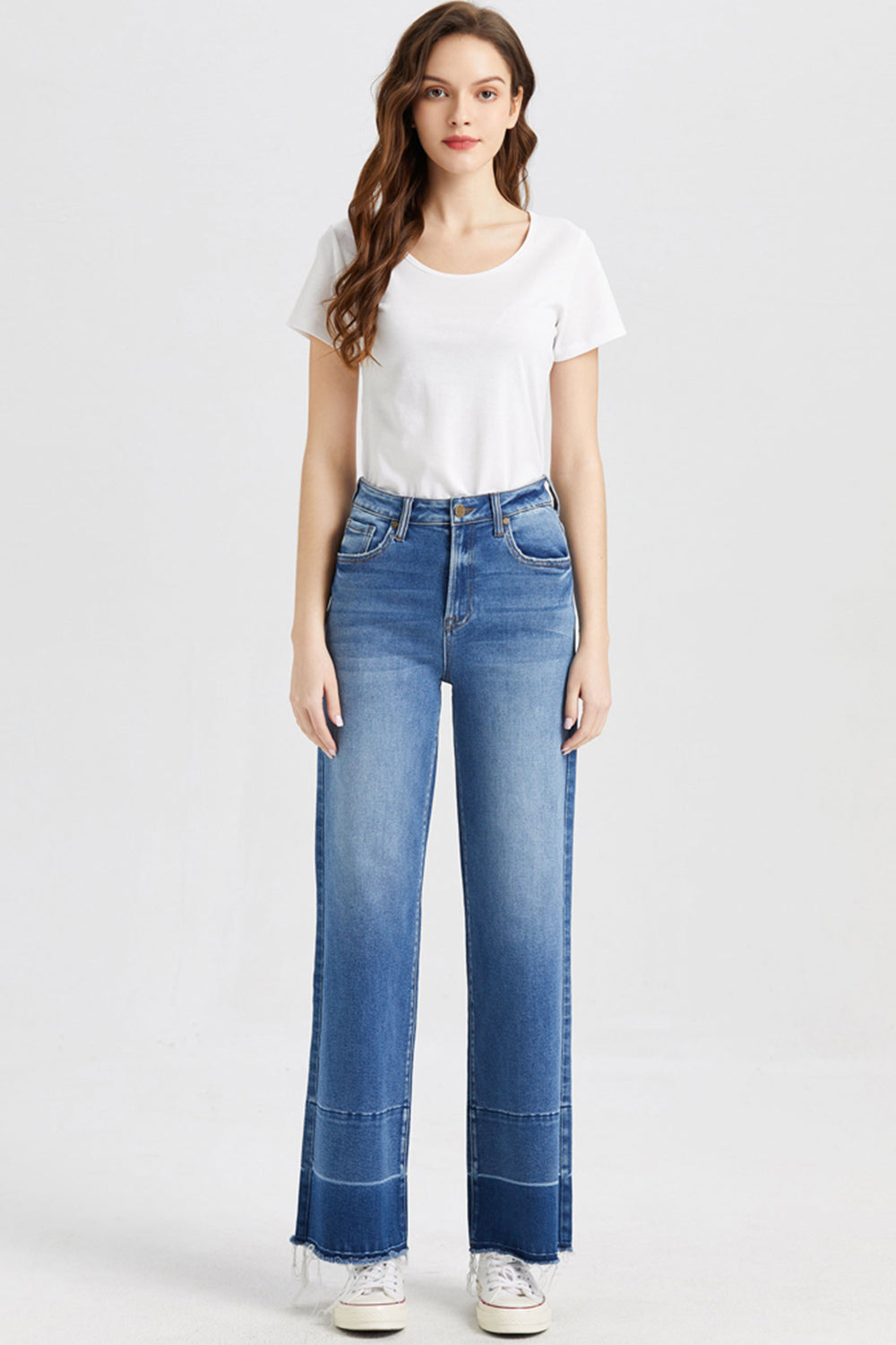 Contrast High Waist Wide Leg Jeans