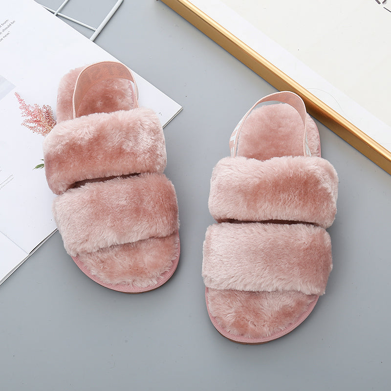 Faux Furry Open Toe Slippers