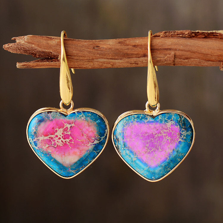 Imperial Jasper Stone Heart Drop Earrings