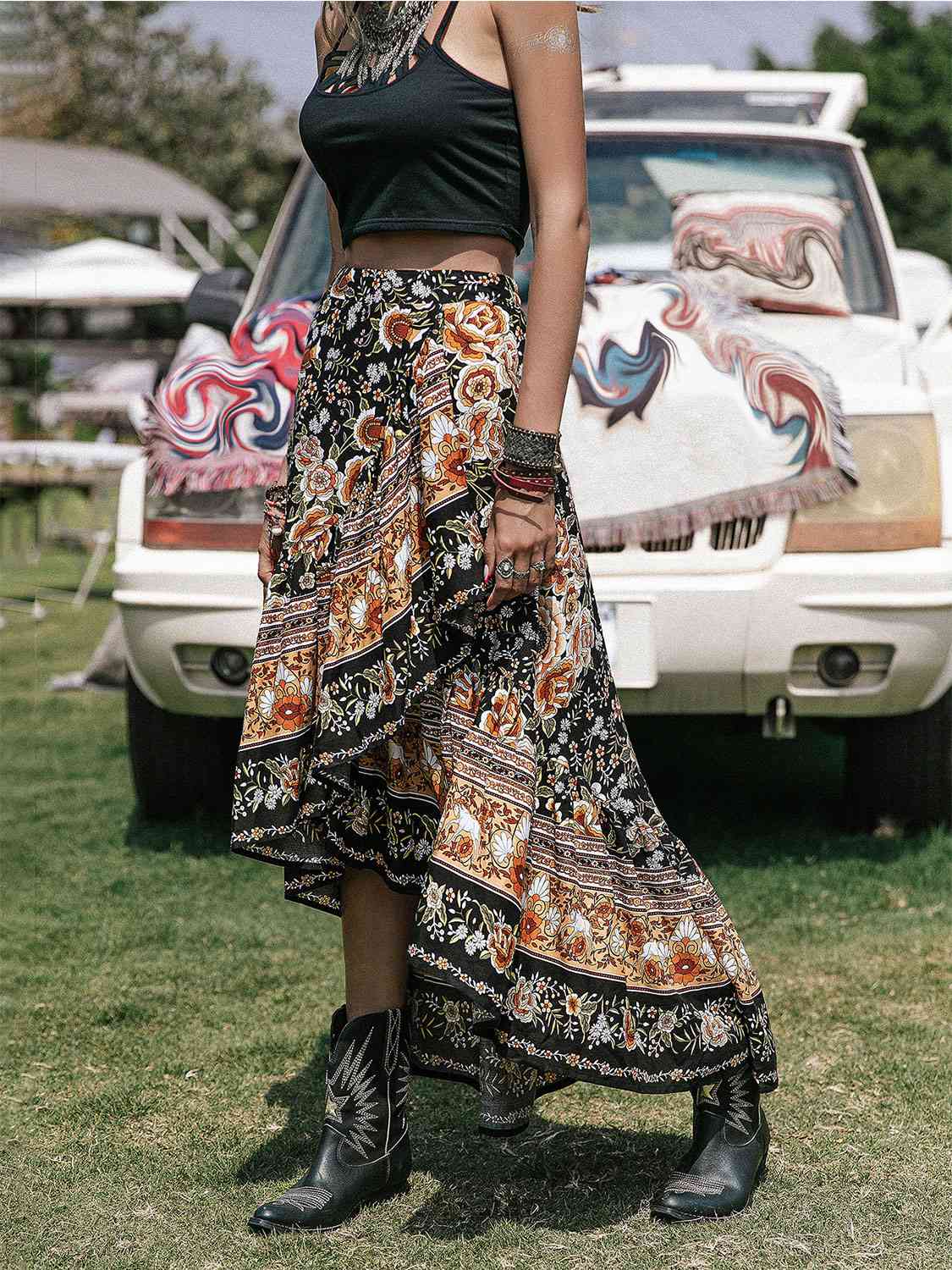 Multi-Print High-Low Skirt