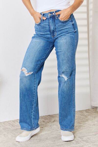 Judy Blue Barely Distressed Straight-Leg Jeans