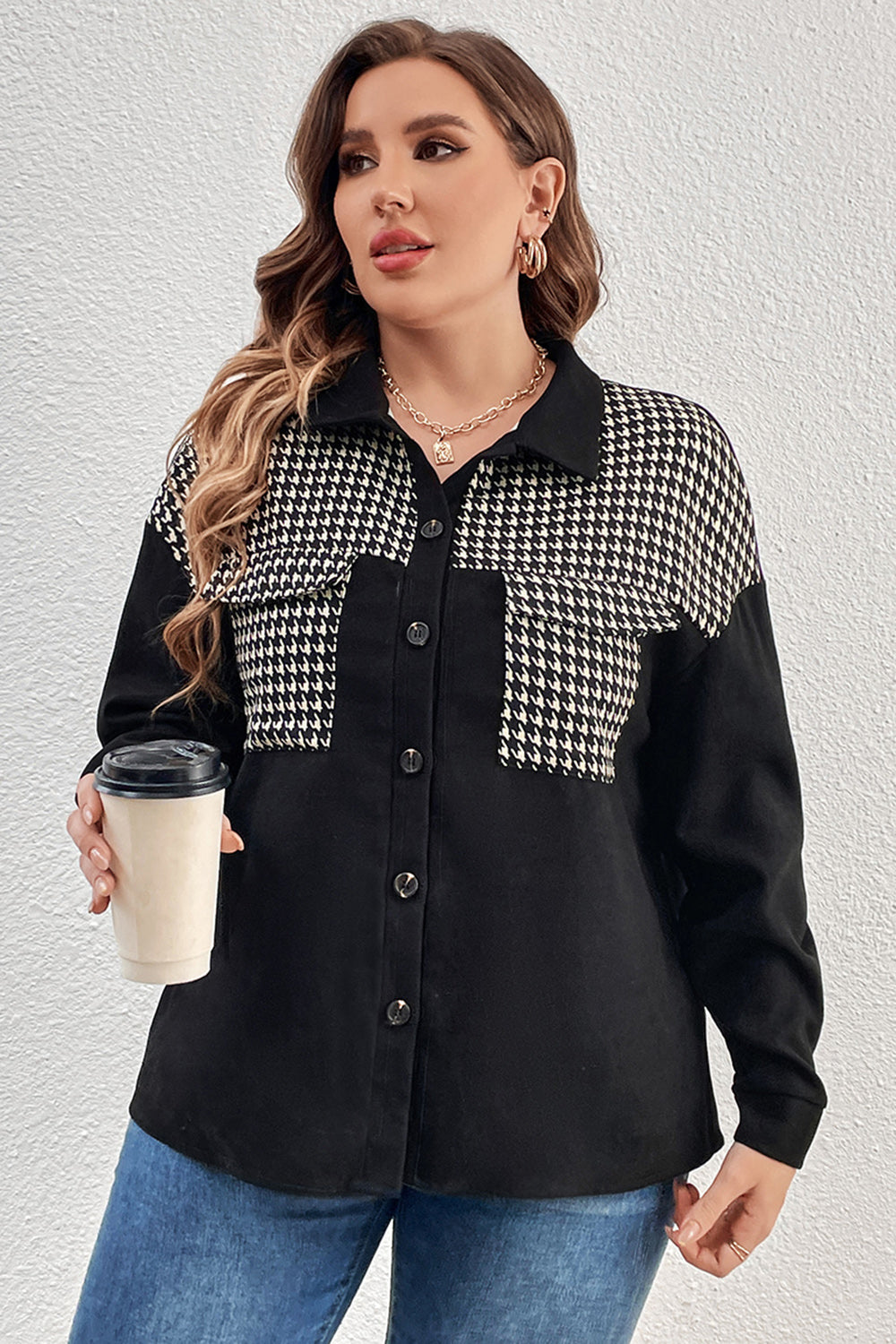 Houndstooth Drop Shoulder Shacket