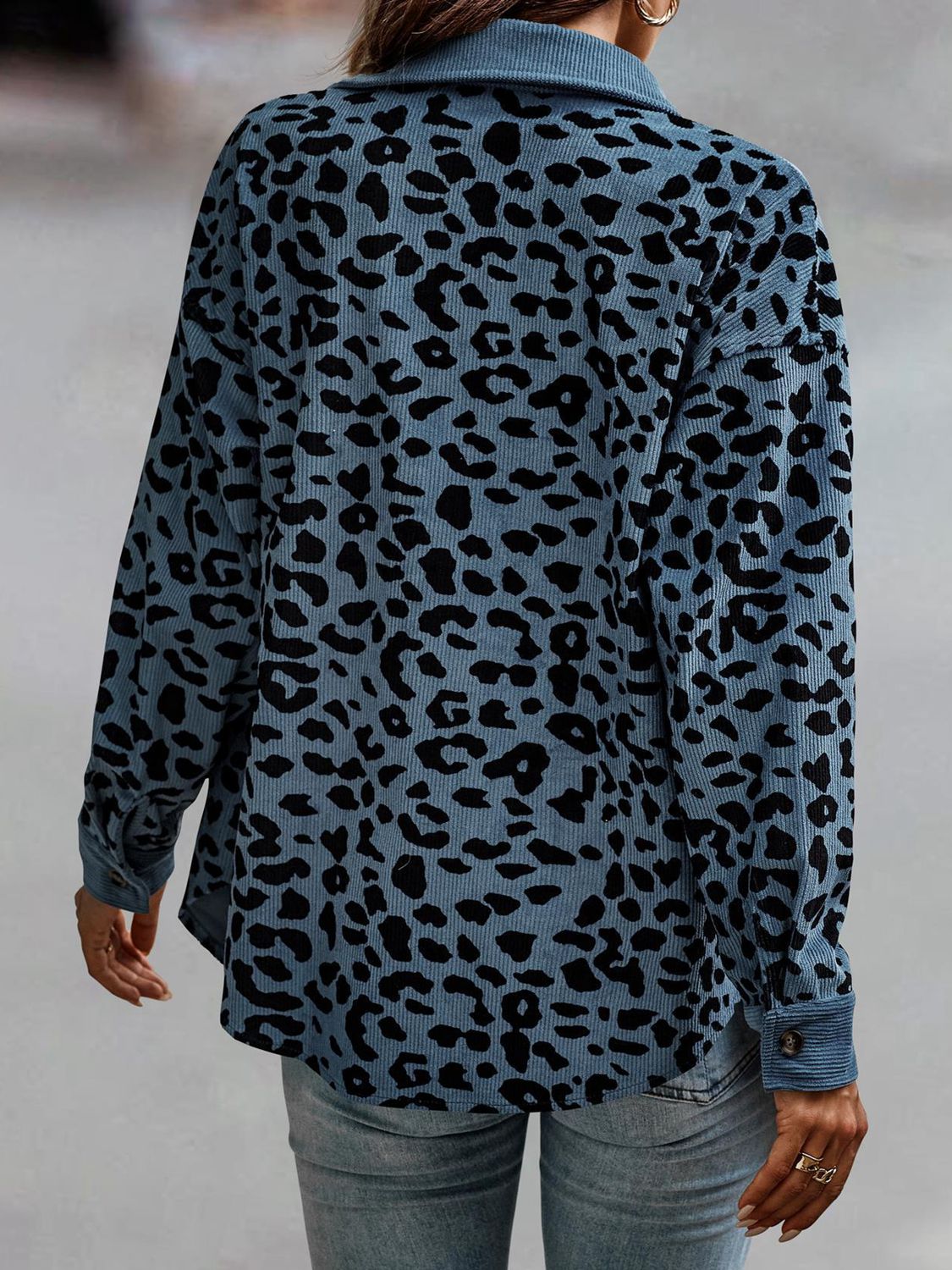 Leopard Print Corduroy Contrast Jacket