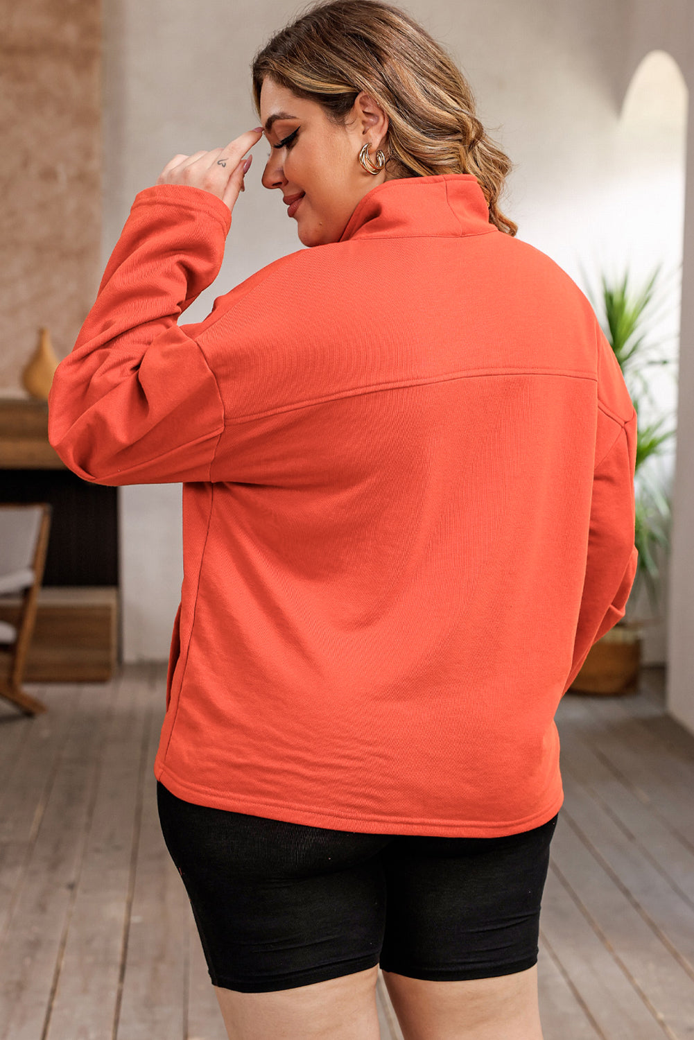 Zip Collar Dropped Shoulder Pullover