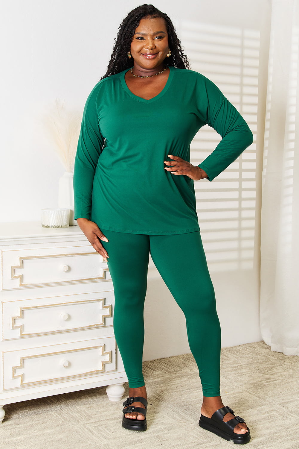 V-Neck Top and Leggings Set