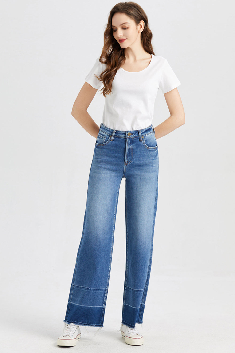 Contrast High Waist Wide Leg Jeans