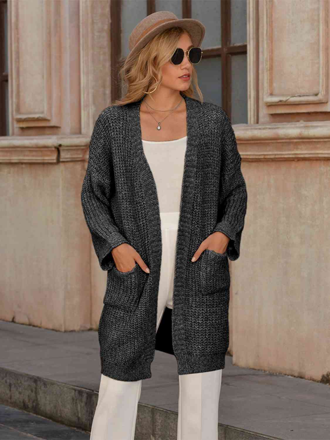 Open Front Ribbed-Knit Cardigan