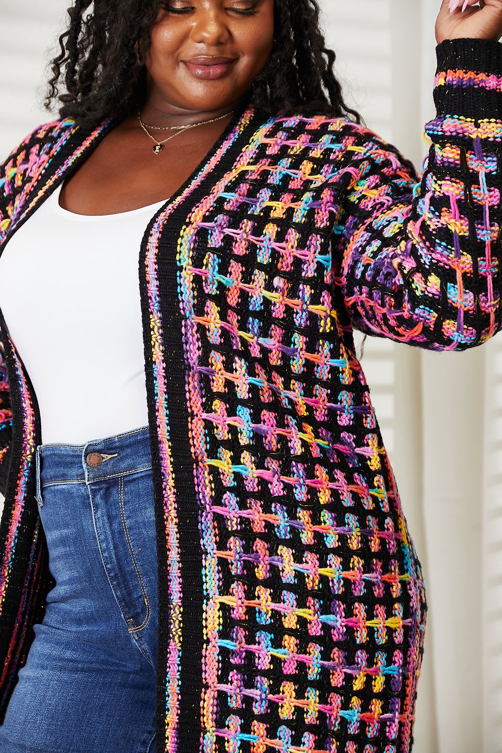 Multicolored Fringe Hem Duster Cardigan