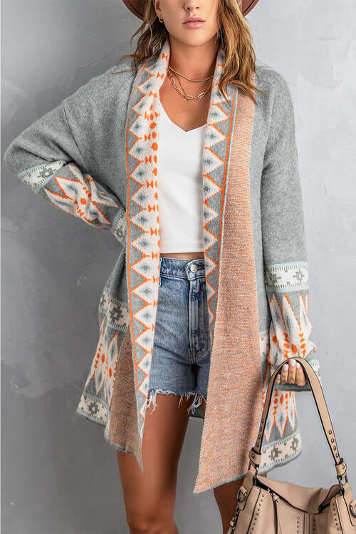 Geometric Print Accent Cardigan