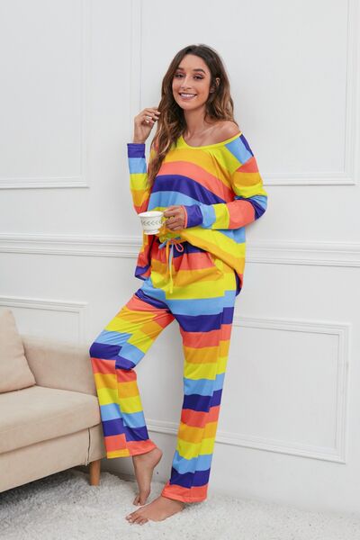 Striped Top and Drawstring Pants Lounge Set