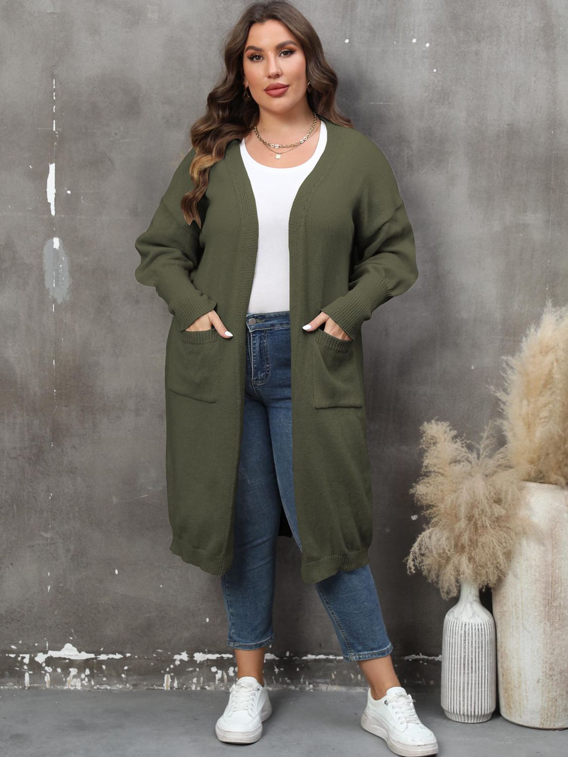 Solid Long Sleeve Pocketed Cardigan