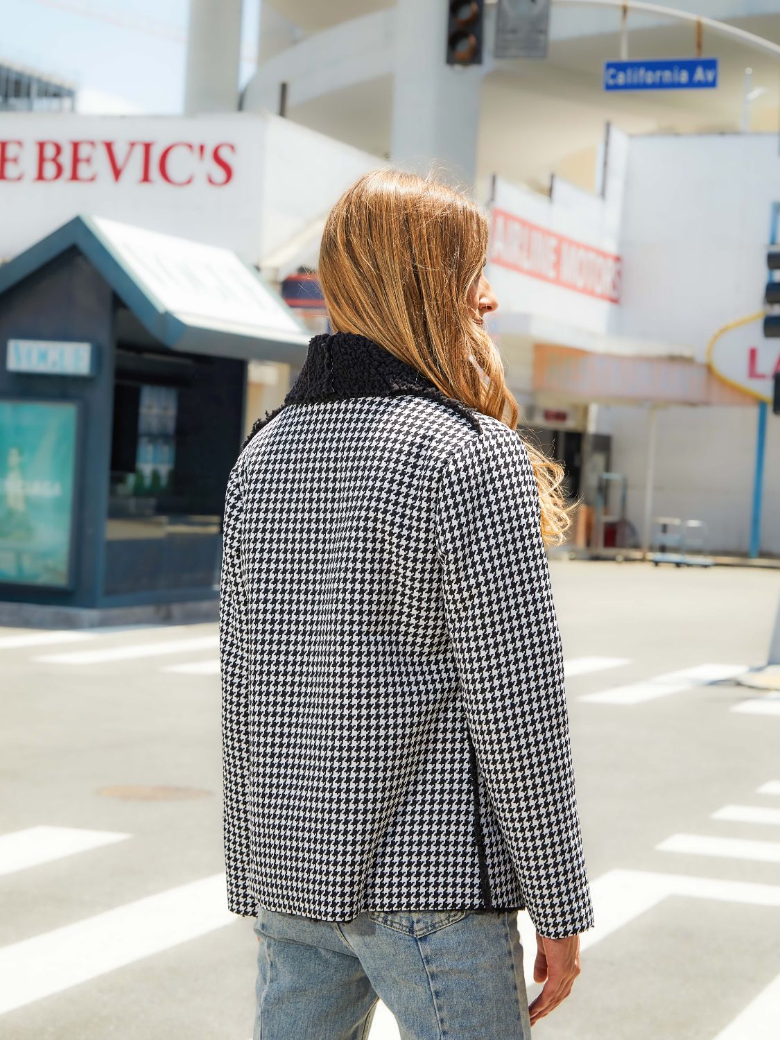 Houndstooth Open Front Jacket