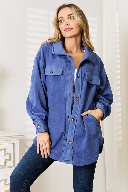 Blue Casual Button Front Jacket