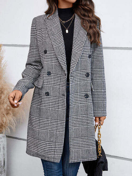 Houndstooth-Plaid Button Front Coat