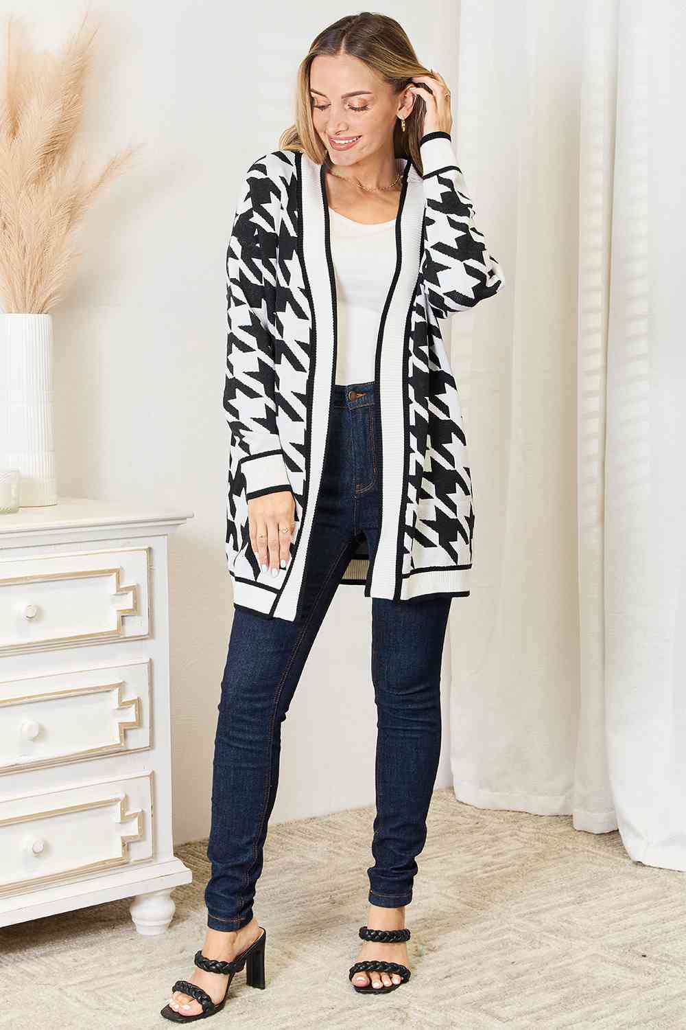 Houndstooth Open Front Cardigan