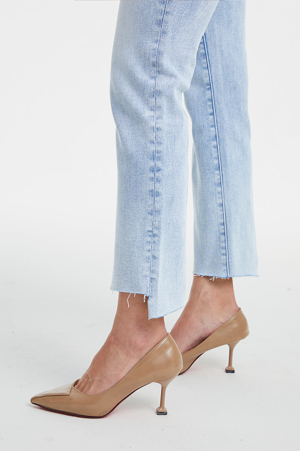 Light Wash High Waist Raw Hem Straight Jeans