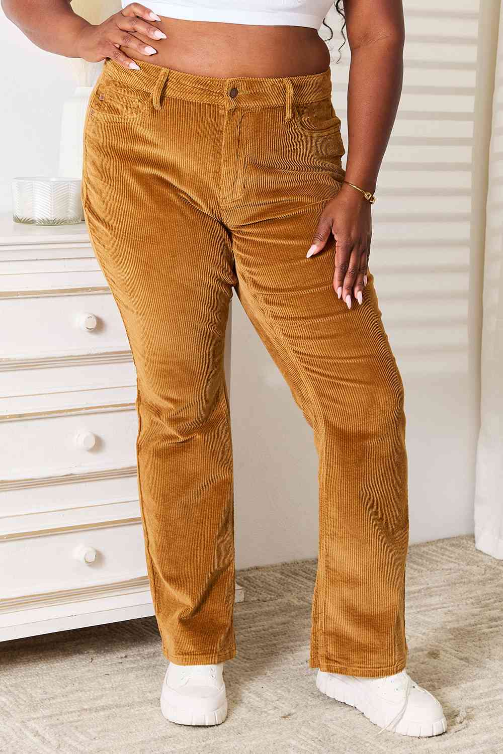 Camel Mid Rise Corduroy Bootcut Pants