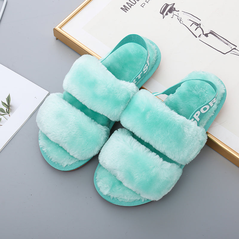 Faux Furry Open Toe Slippers