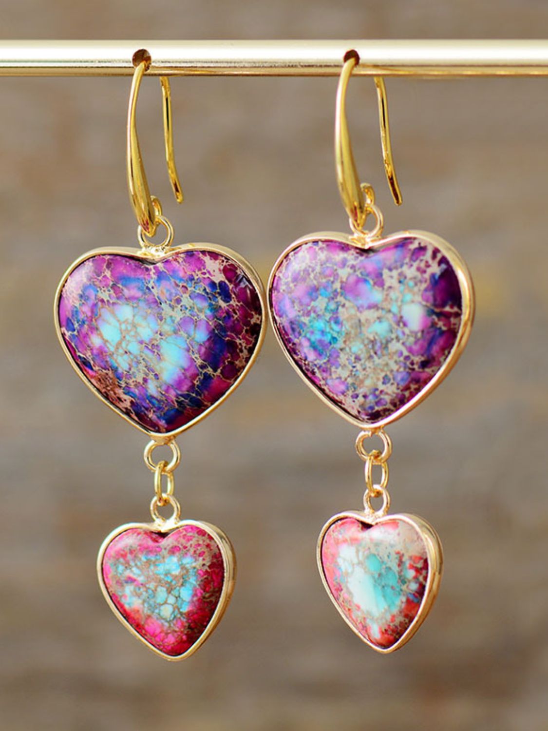 Heart Imperial Jasper Dangle Earrings