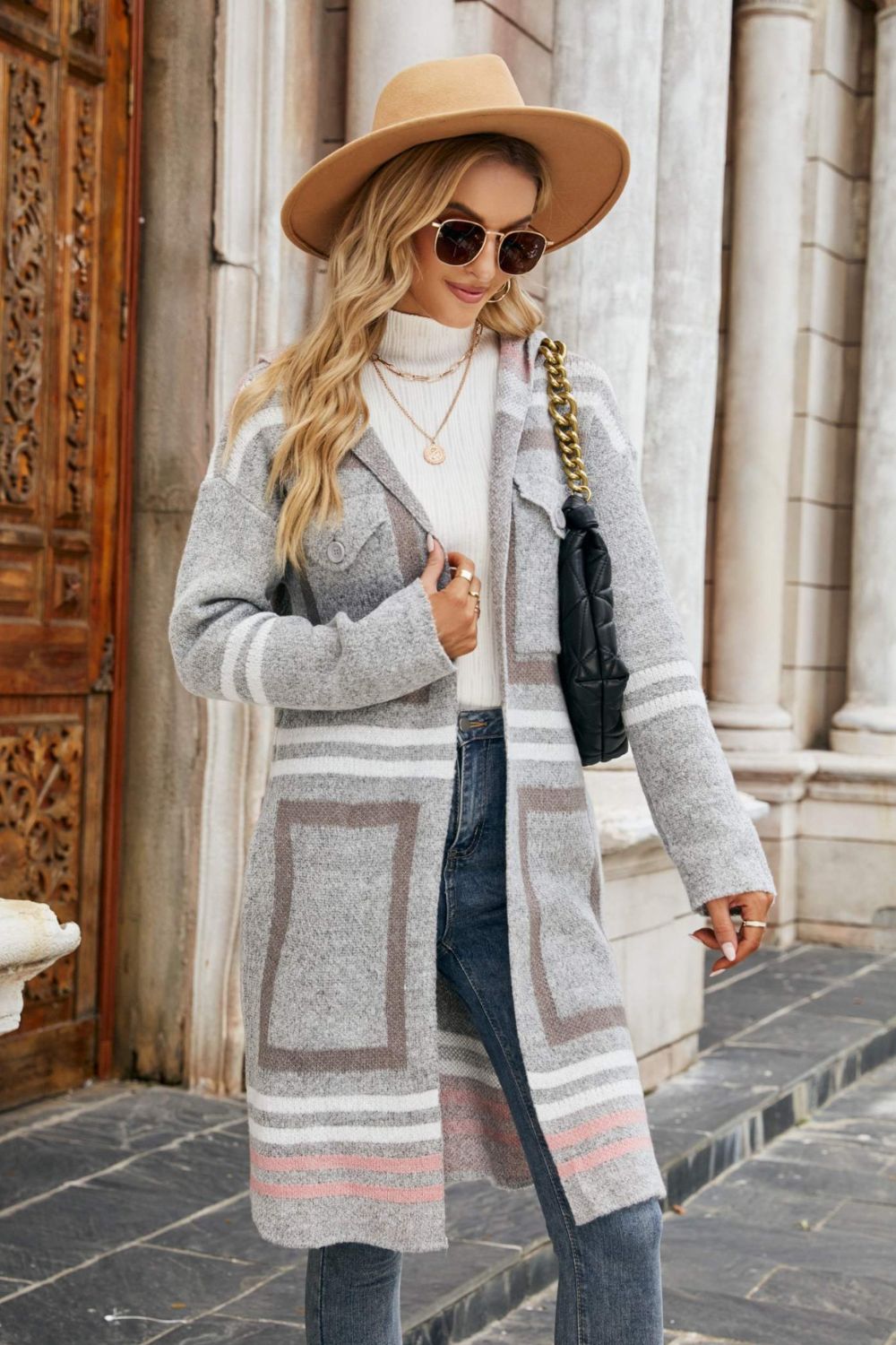 Striped Print Hooded Cardigan