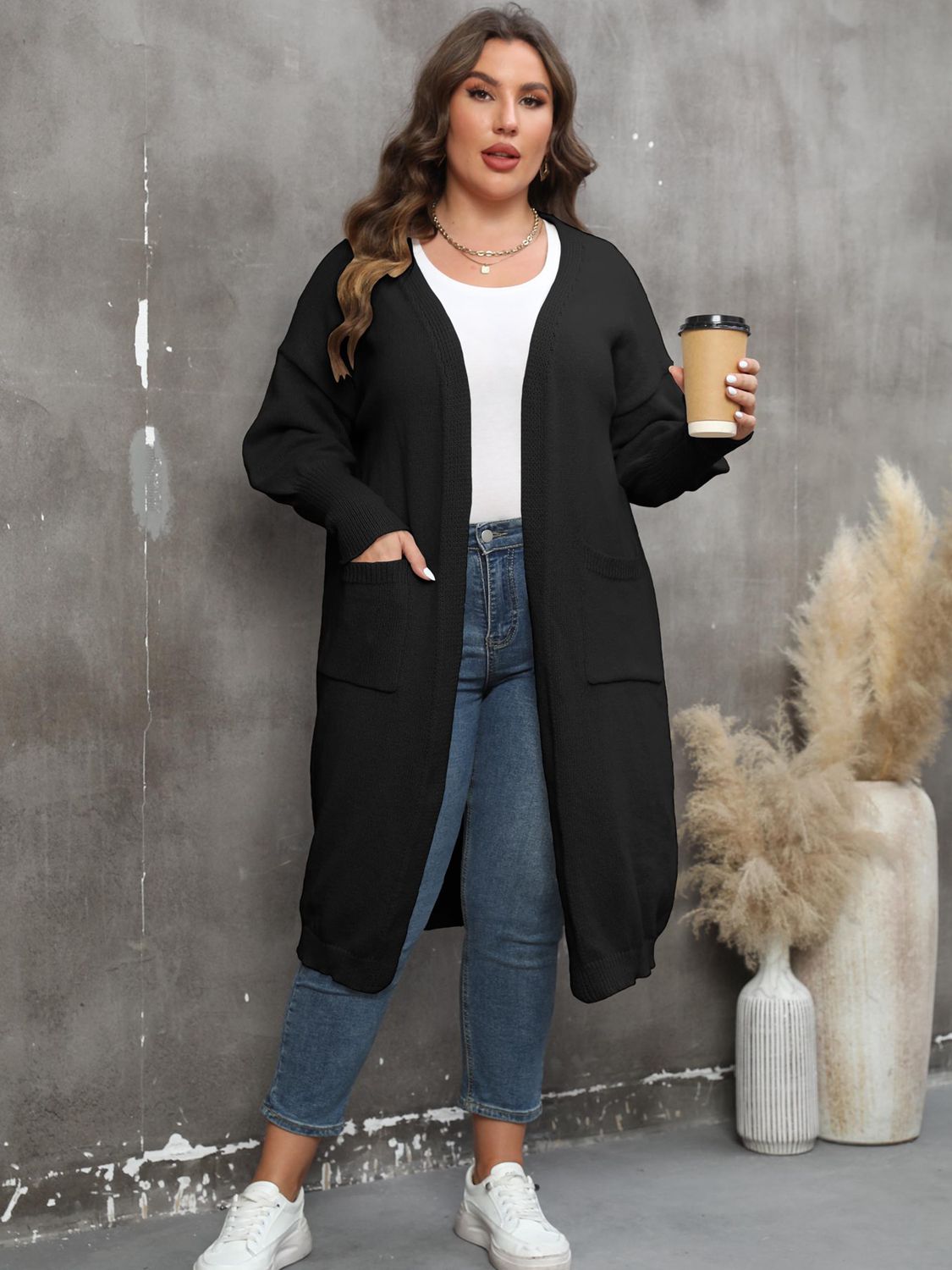 Solid Long Sleeve Pocketed Cardigan