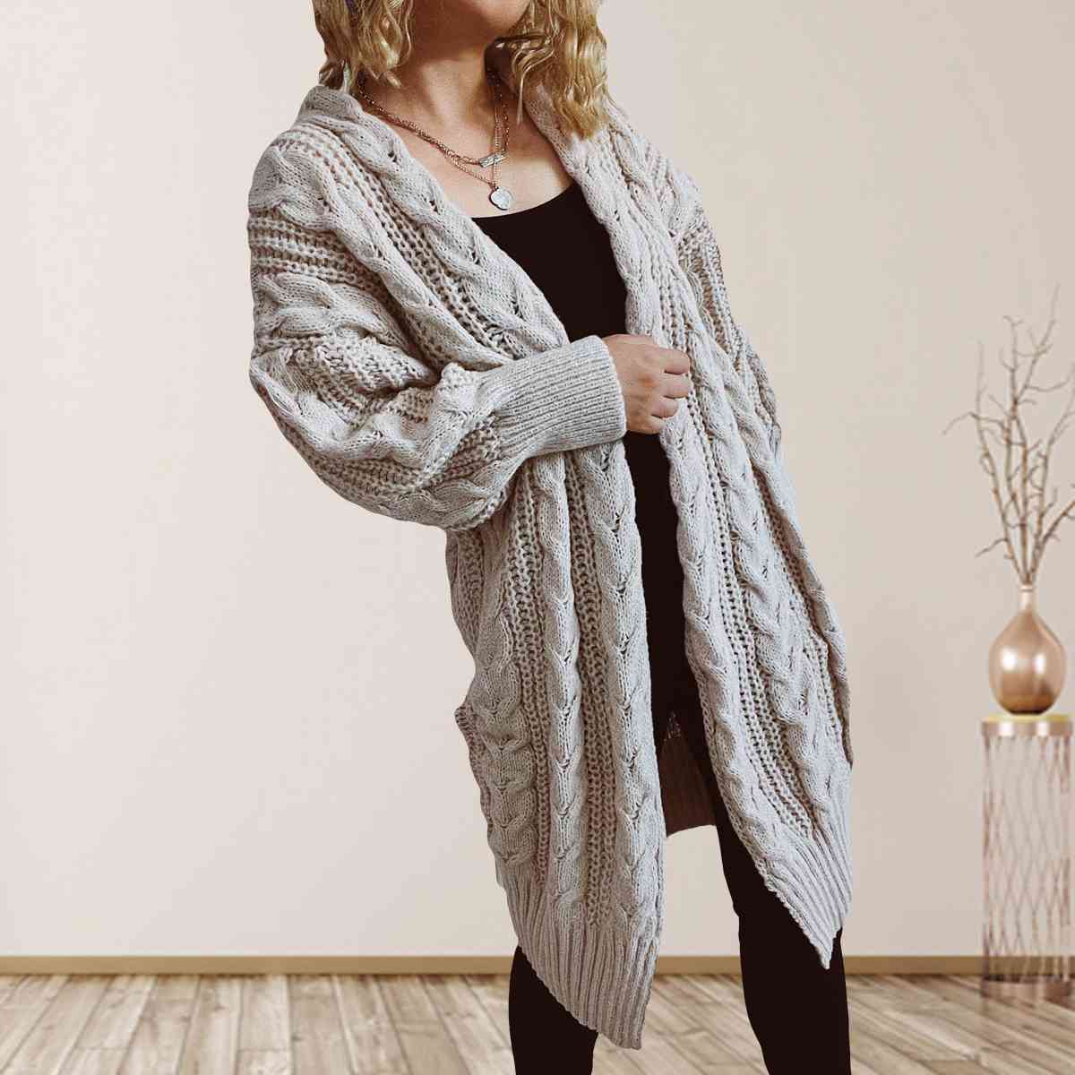 Cable-Knit Open Front Cardigan