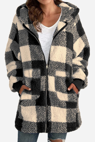 Plaid Long Sleeve Hooded Jacket