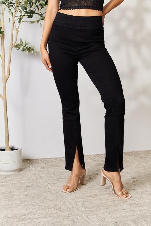 Black Slit Front Bootcut Jeans