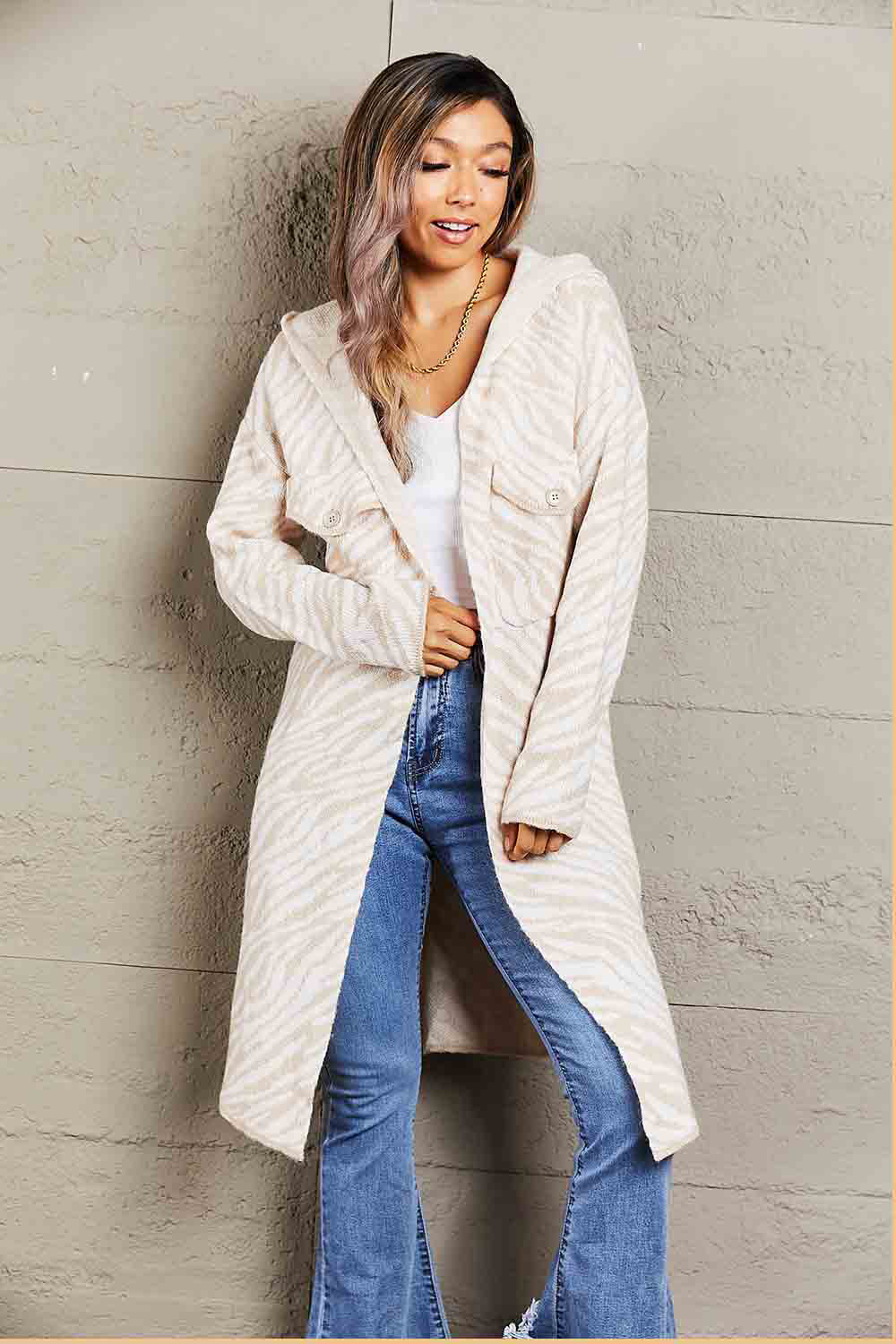 Striped Print Hooded Cardigan