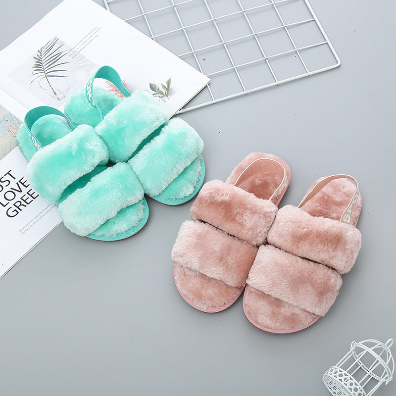 Faux Furry Open Toe Slippers