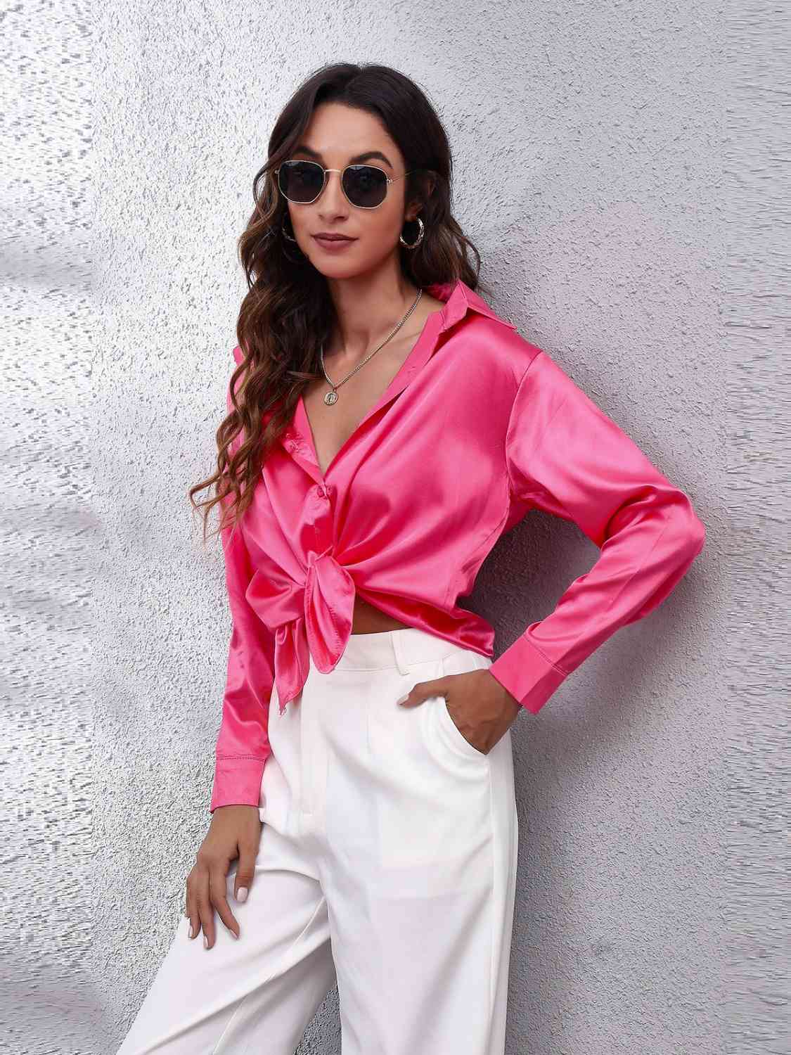 Satin Button Front Shirt