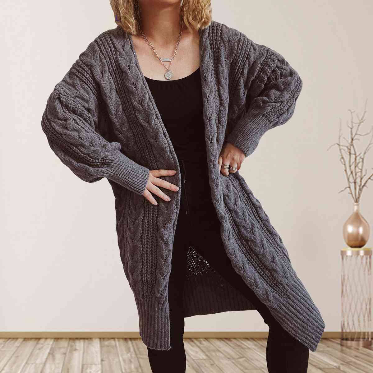 Cable-Knit Open Front Cardigan